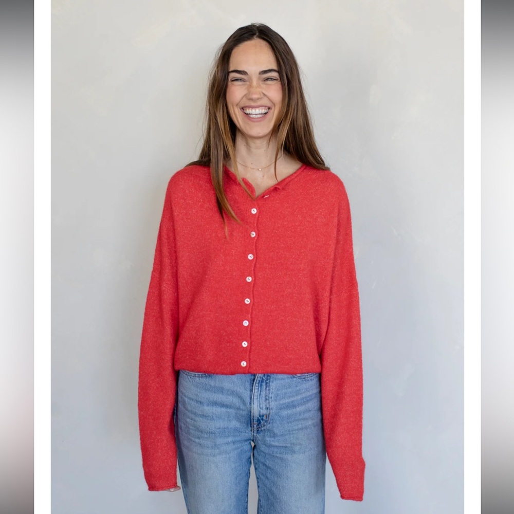 Women's Red Button-Up Cardigan